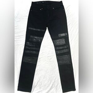 Avelon Jean 30/32 Black Denim Jeans with Leather Patches